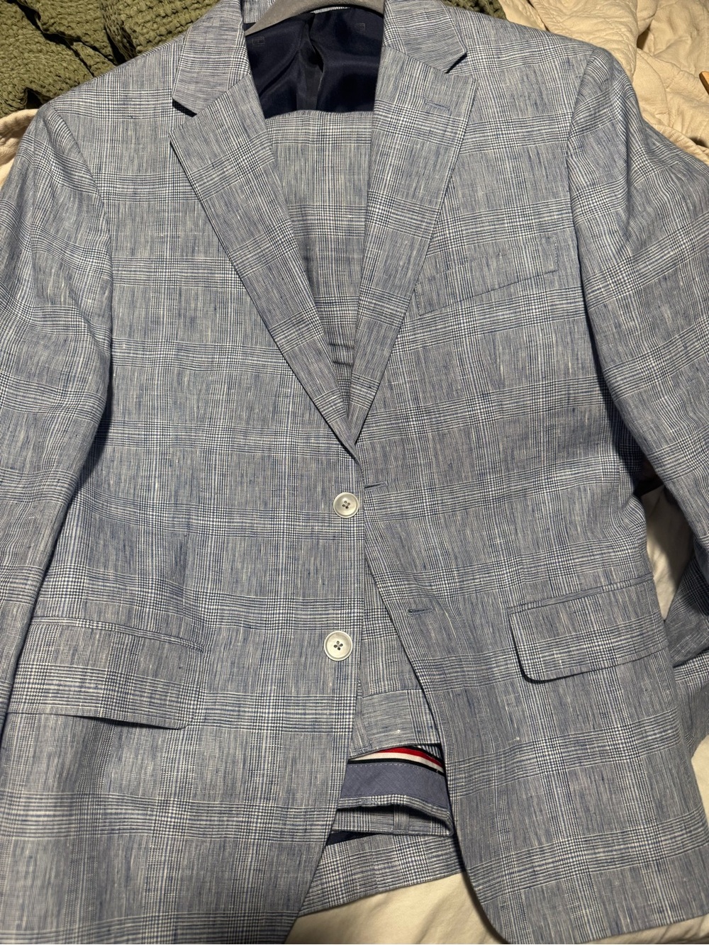 Tommy Hilfiger Light Blue Plaid Linen-Blend Sport Coat